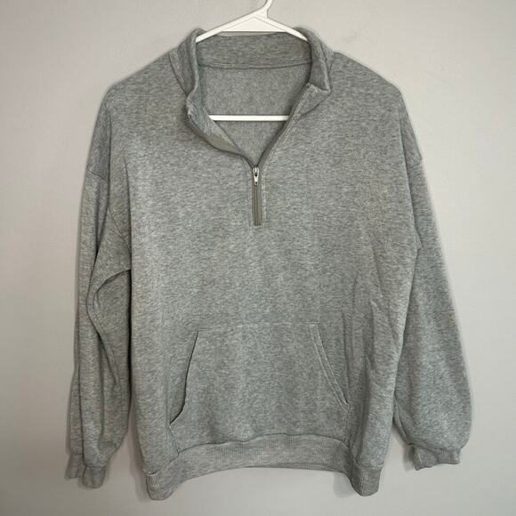 SHEIN Gray Half Quarter Sip Pullover Long Sleeve Sweatshirt Women’s Size Small - Picture 4 of 6